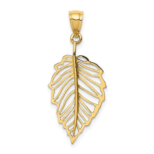 Million Charms 14K Yellow Gold Themed Polished Leaf Pendant