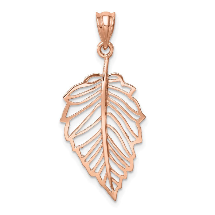 Million Charms 14K Rose Gold Themed Polished Leaf Pendant