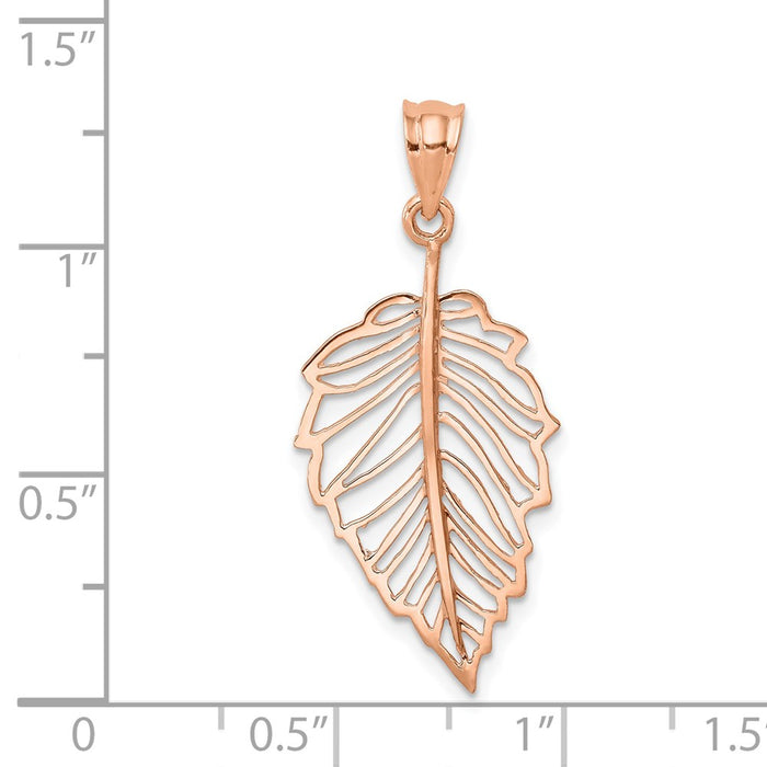 Million Charms 14K Rose Gold Themed Polished Leaf Pendant