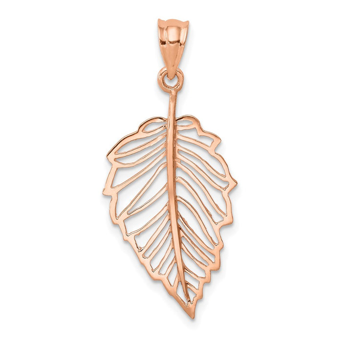 Million Charms 14K Rose Gold Themed Polished Leaf Pendant