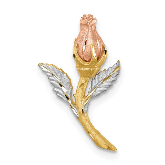 Million Charms 14K Two-Tone White Rhodium-plated Diamond-Cut Polished & Brushed Rose Chain Slide