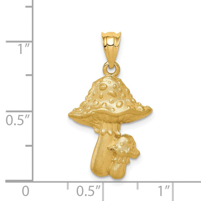 Million Charms 14K Yellow Gold Themed Brushed Mushrooms Pendant