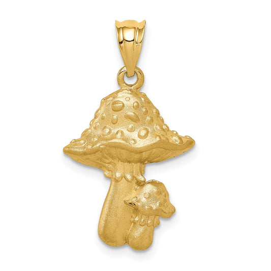 Million Charms 14K Yellow Gold Themed Brushed Mushrooms Pendant