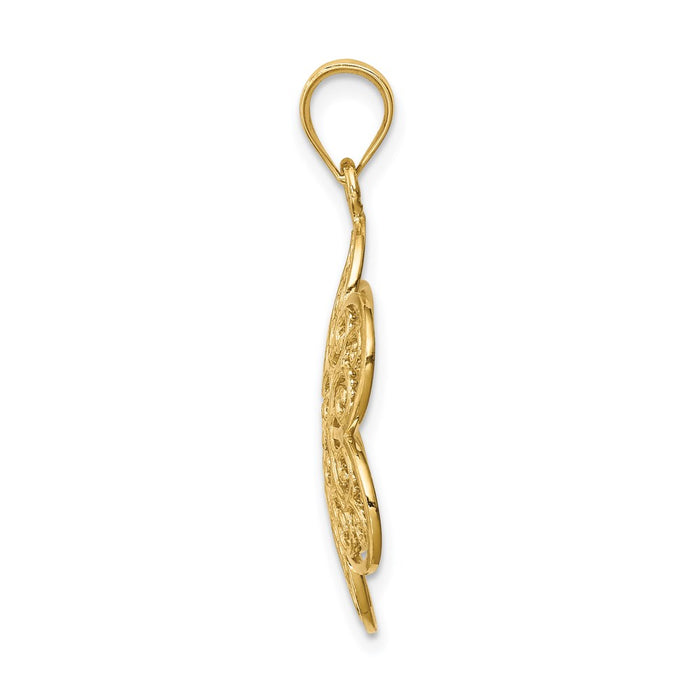 Million Charms 14K Yellow Gold Themed With Rhodium-plated Polished & Diamond-Cut Flower Pendant