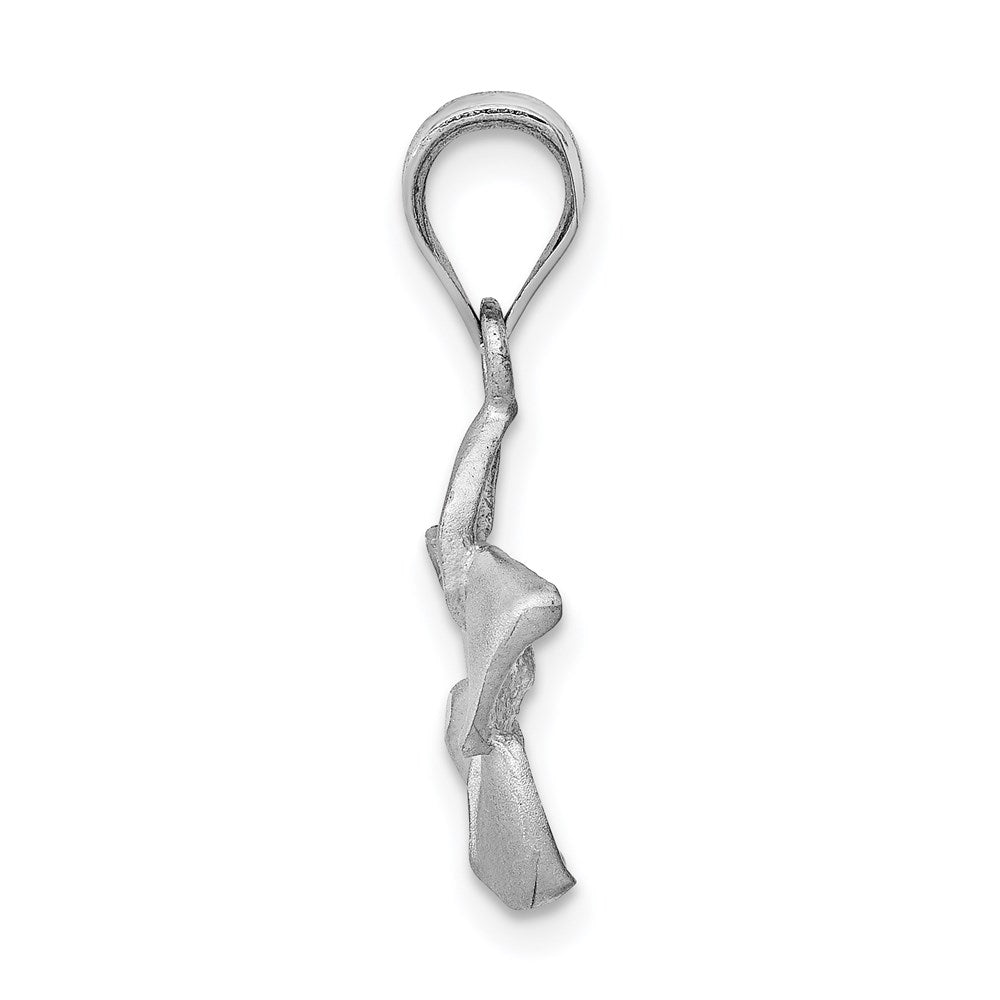 Million Charms 14K White Brushed & Diamond-Cut Plumeria Pendant
