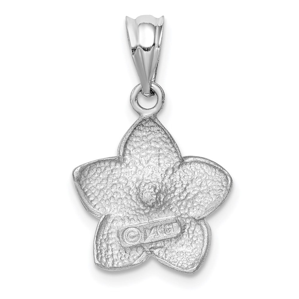 Million Charms 14K White Brushed & Diamond-Cut Plumeria Pendant