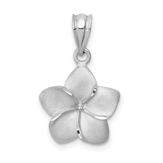 Million Charms 14K White Brushed & Diamond-Cut Plumeria Pendant