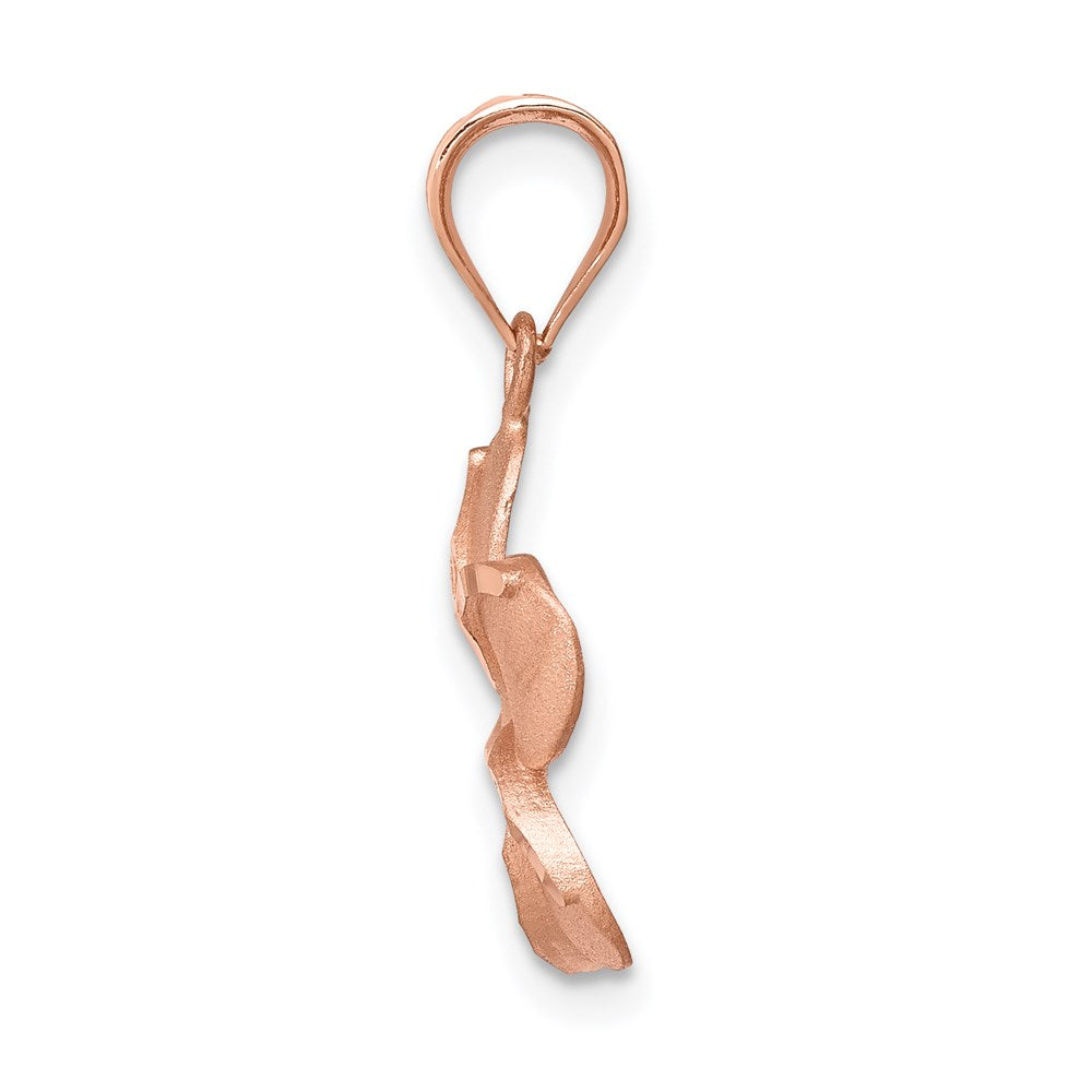Million Charms 14K Rose Gold Themed Brushed Diamond-Cut Plumeria Pendant