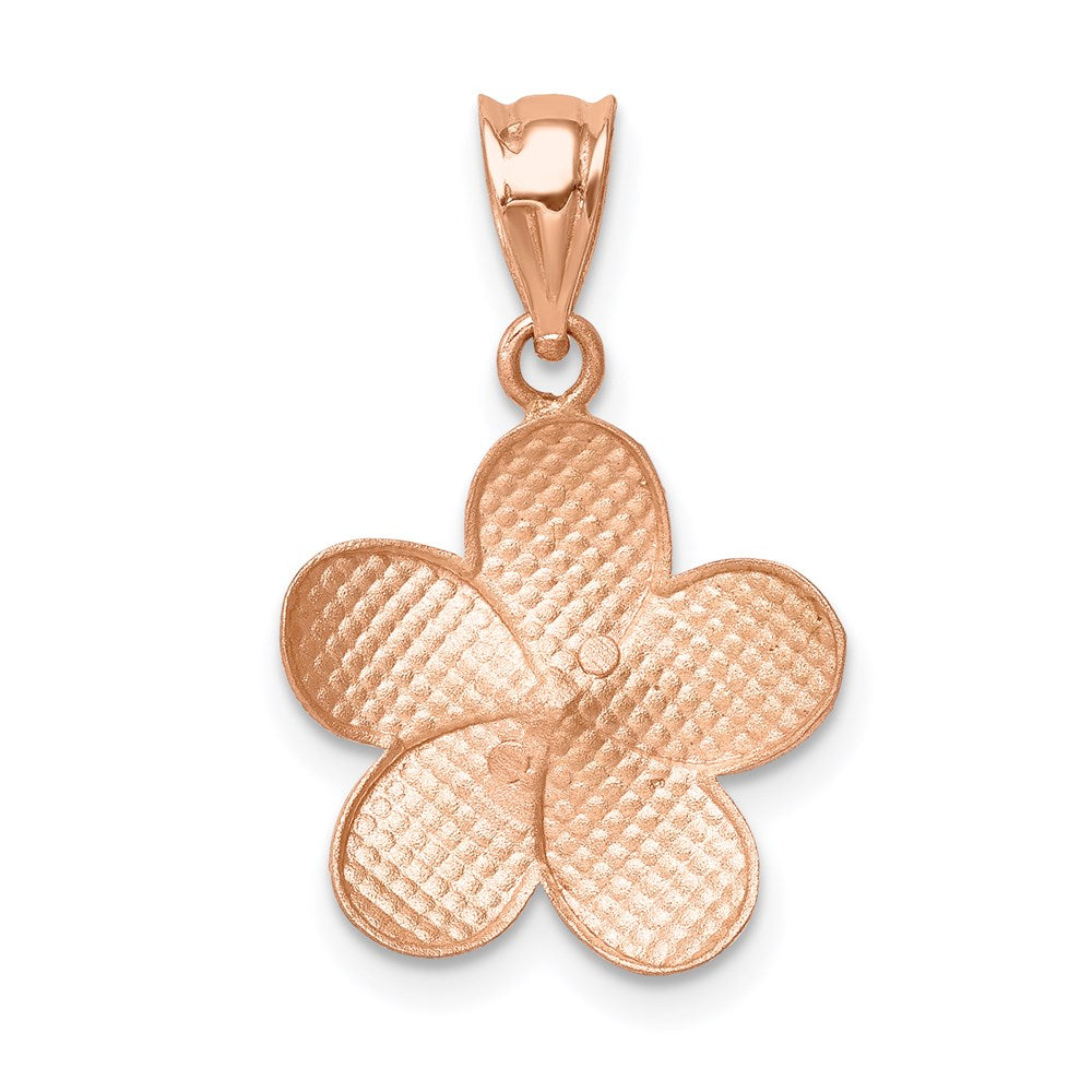Million Charms 14K Rose Gold Themed Brushed Diamond-Cut Plumeria Pendant