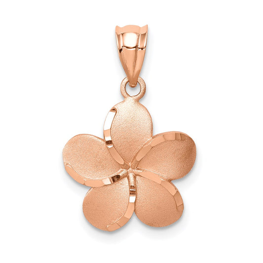 Million Charms 14K Rose Gold Themed Brushed Diamond-Cut Plumeria Pendant