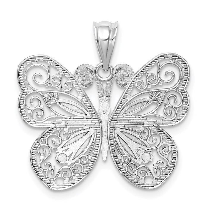 Million Charms 14K White Polished & Diamond-Cut Butterfly Pendant