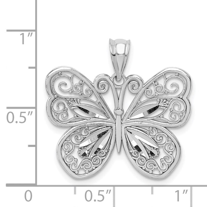 Million Charms 14K White Polished & Diamond-Cut Butterfly Pendant