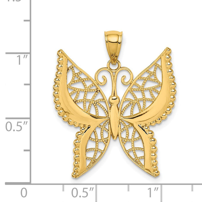 Million Charms 14K Yellow Gold Themed Polished Butterfly Pendant