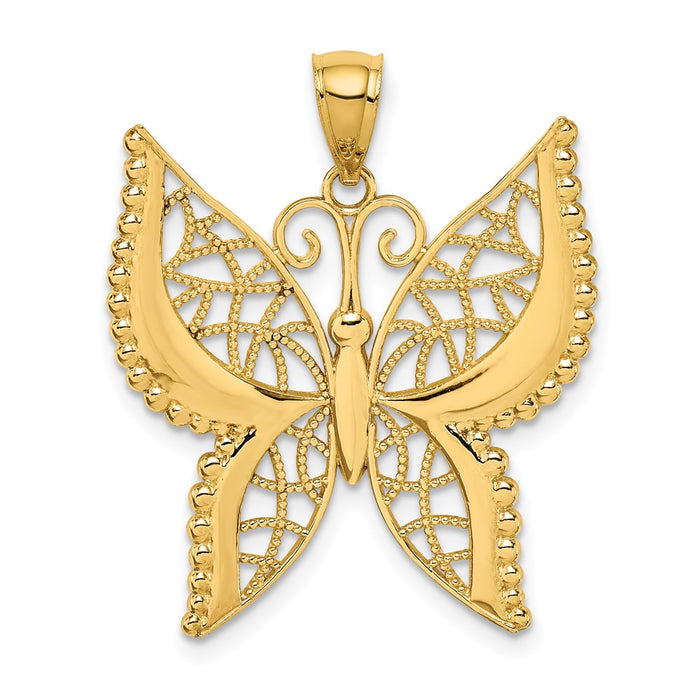 Million Charms 14K Yellow Gold Themed Polished Butterfly Pendant