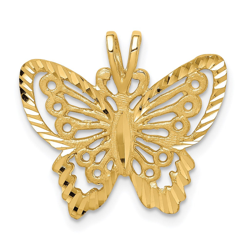 Million Charms 14K Yellow Gold Themed Brushed & Diamond-Cut Butterfly Chain Slide