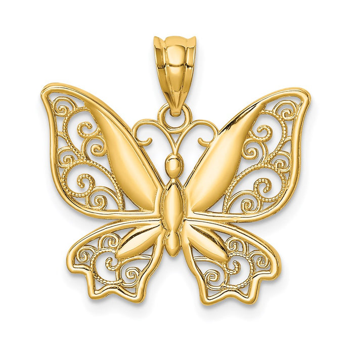 Million Charms 14K Yellow Gold Themed Polished Butterfly Pendant