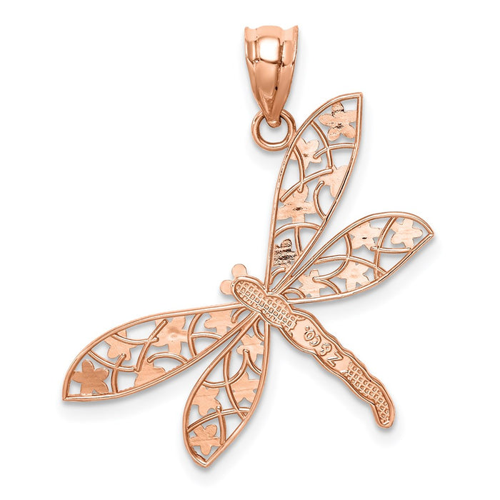 Million Charms 14K Rose Gold Themed Polished Dragonfly Pendant