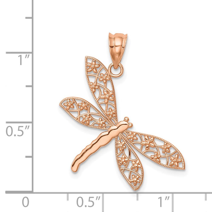 Million Charms 14K Rose Gold Themed Polished Dragonfly Pendant