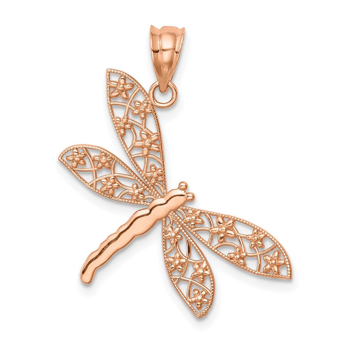 Million Charms 14K Rose Gold Themed Polished Dragonfly Pendant