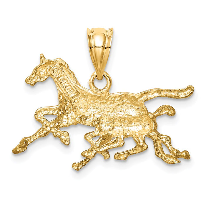 Million Charms 14K Yellow Gold Themed Brushed & Diamond-Cut Running Horses Pendant