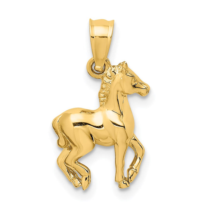 Million Charms 14K Yellow Gold Themed Polished 3D Horse Pendant