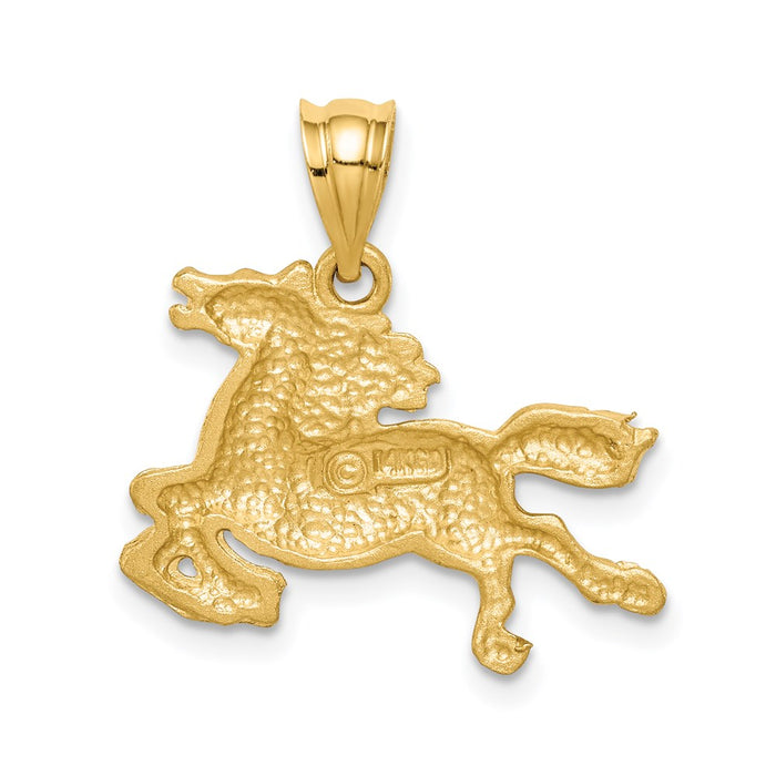 Million Charms 14K Yellow Gold Themed Brushed & Diamond-Cut Horse Pendant