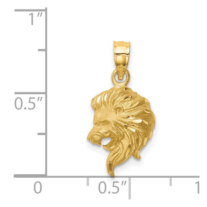 Million Charms 14K Yellow Gold Themed Brushed & Diamond-Cut Lion Head Pendant