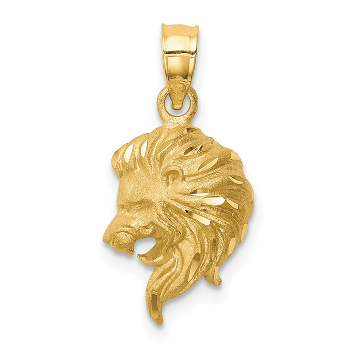 Million Charms 14K Yellow Gold Themed Brushed & Diamond-Cut Lion Head Pendant