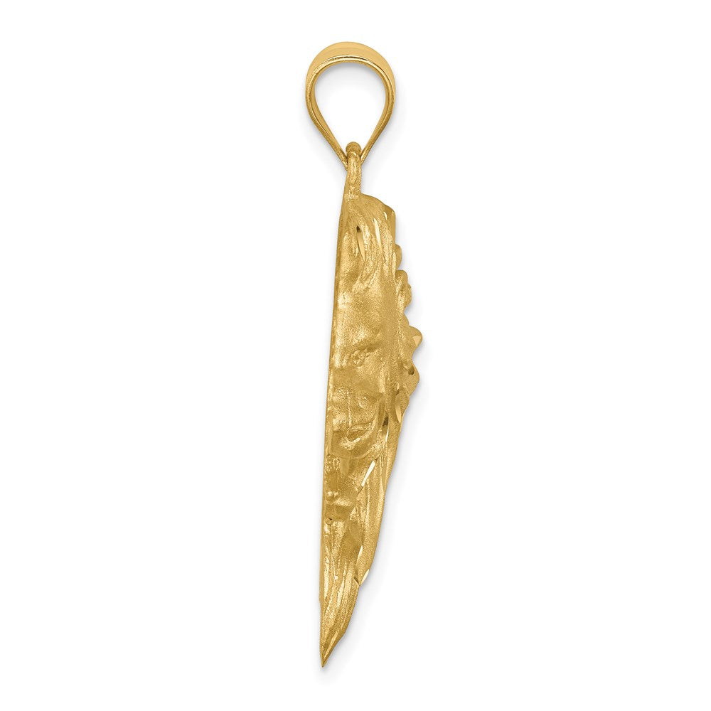 Million Charms 14K Yellow Gold Themed Brushed & Diamond-Cut Lion Head Pendant