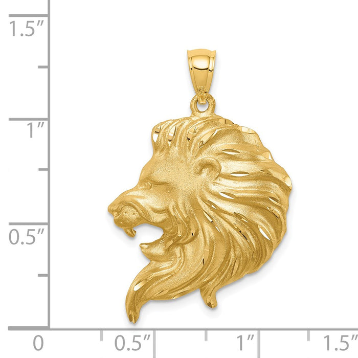 Million Charms 14K Yellow Gold Themed Brushed & Diamond-Cut Lion Head Pendant