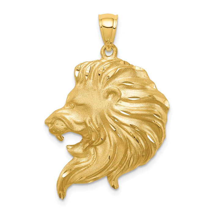 Million Charms 14K Yellow Gold Themed Brushed & Diamond-Cut Lion Head Pendant