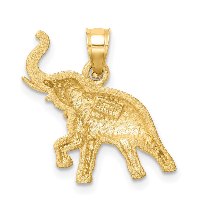 Million Charms 14K Yellow Gold Themed Brushed & Diamond-Cut Elephant Pendant