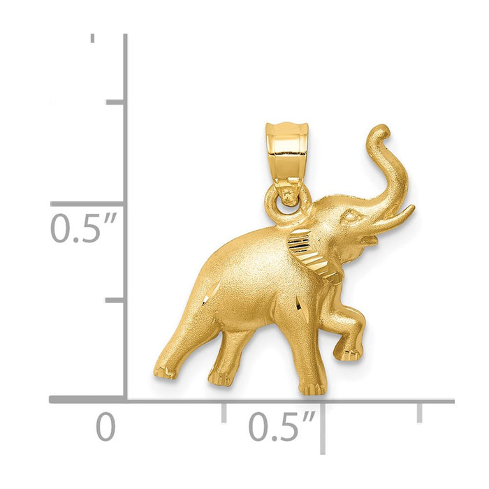 Million Charms 14K Yellow Gold Themed Brushed & Diamond-Cut Elephant Pendant