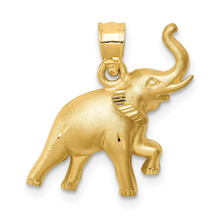 Million Charms 14K Yellow Gold Themed Brushed & Diamond-Cut Elephant Pendant