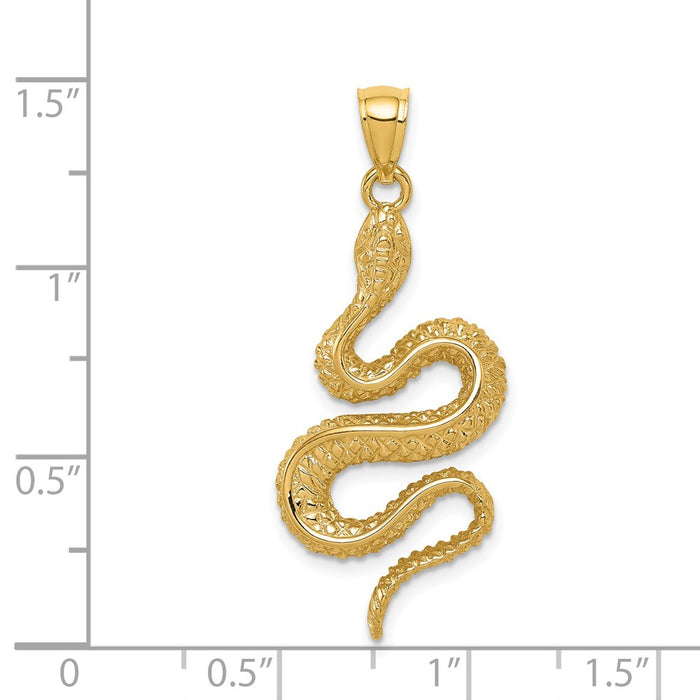 Million Charms 14K Yellow Gold Themed Polished & Textured Snake Pendant