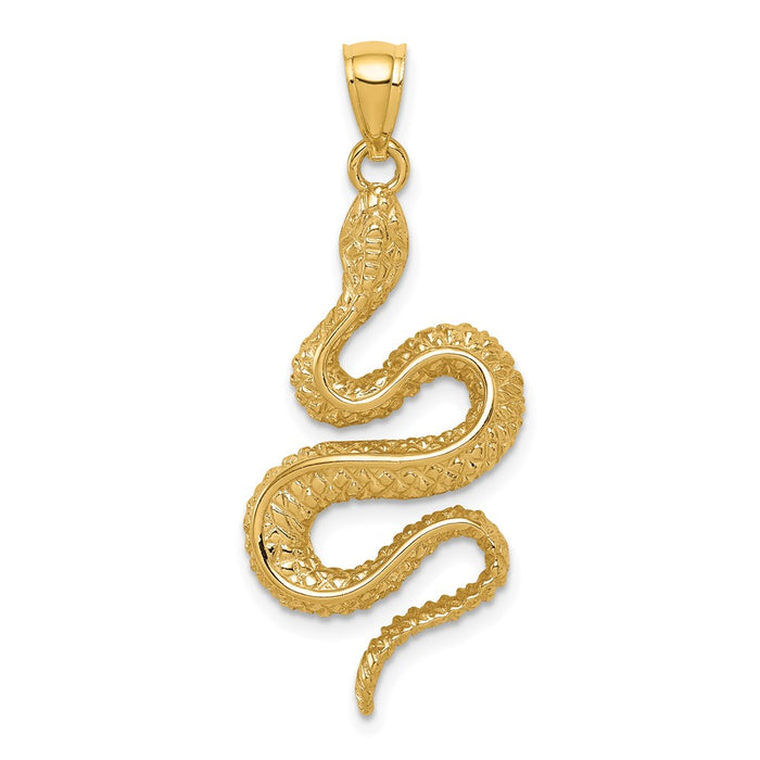 Million Charms 14K Yellow Gold Themed Polished & Textured Snake Pendant