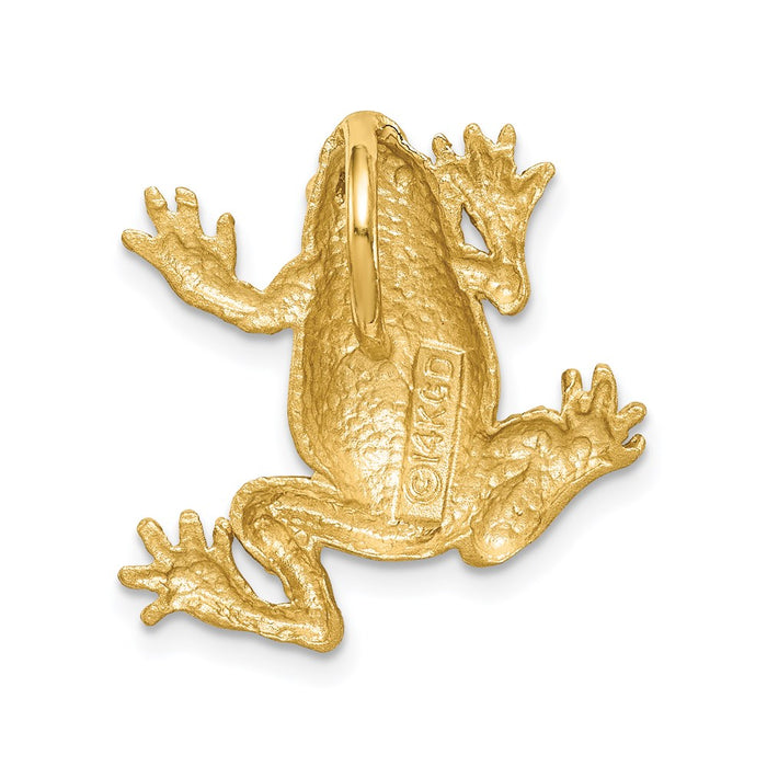 Million Charms 14K Yellow Gold Themed Brushed & Diamond-Cut Textured Frog Chain Slide