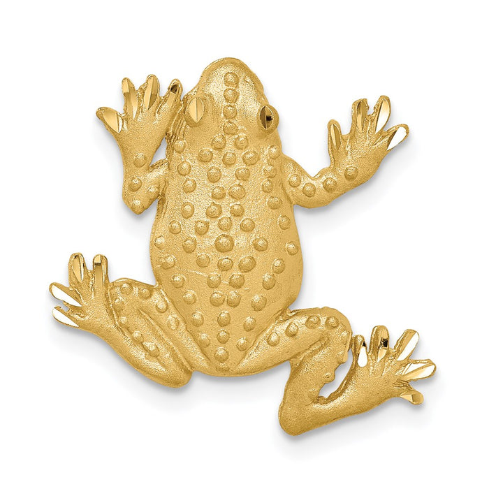 Million Charms 14K Yellow Gold Themed Brushed & Diamond-Cut Textured Frog Chain Slide