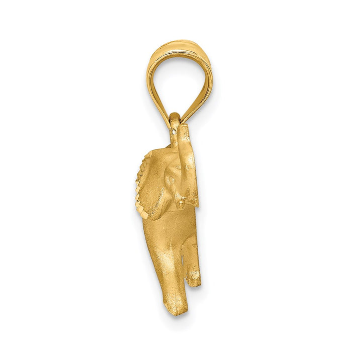 Million Charms 14K Yellow Gold Themed Brushed & Diamond-Cut Elephant Pendant