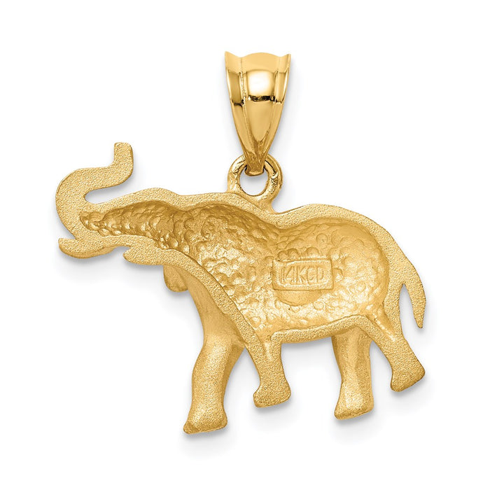 Million Charms 14K Yellow Gold Themed Brushed & Diamond-Cut Elephant Pendant