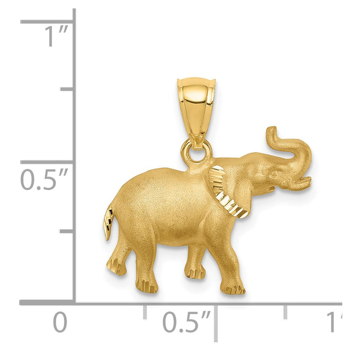 Million Charms 14K Yellow Gold Themed Brushed & Diamond-Cut Elephant Pendant