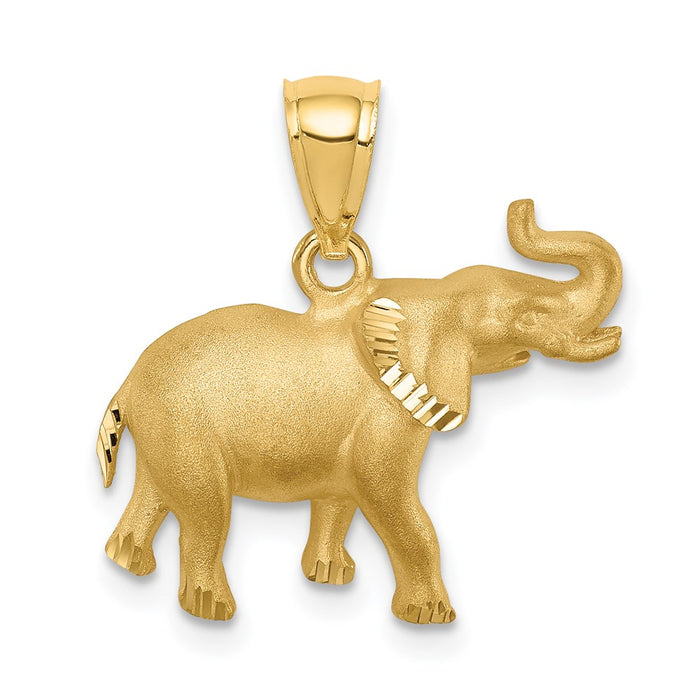 Million Charms 14K Yellow Gold Themed Brushed & Diamond-Cut Elephant Pendant