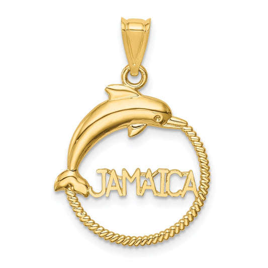 Million Charms 14K Yellow Gold Themed Polished Dolphin Jamaica Pendant