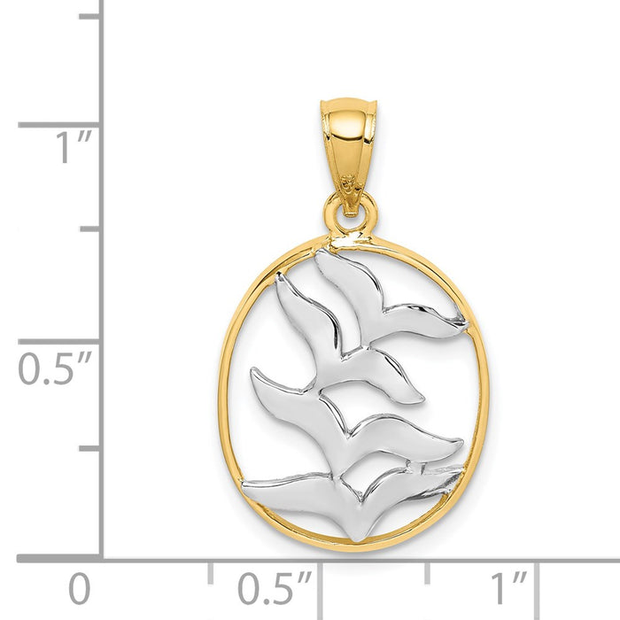 Million Charms 14K Yellow Gold Themed With Rhodium-plated Polished Birds Pendant