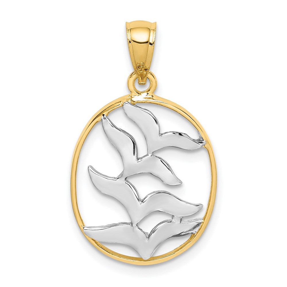 Million Charms 14K Yellow Gold Themed With Rhodium-plated Polished Birds Pendant