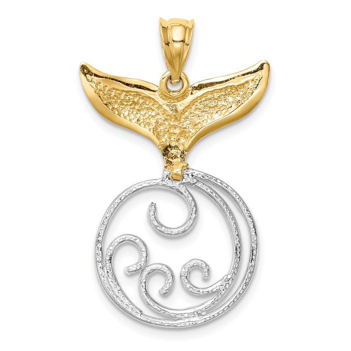 Million Charms 14K Two-Tone Diamond-Cut Polished Whale Tail & Wave Pendant