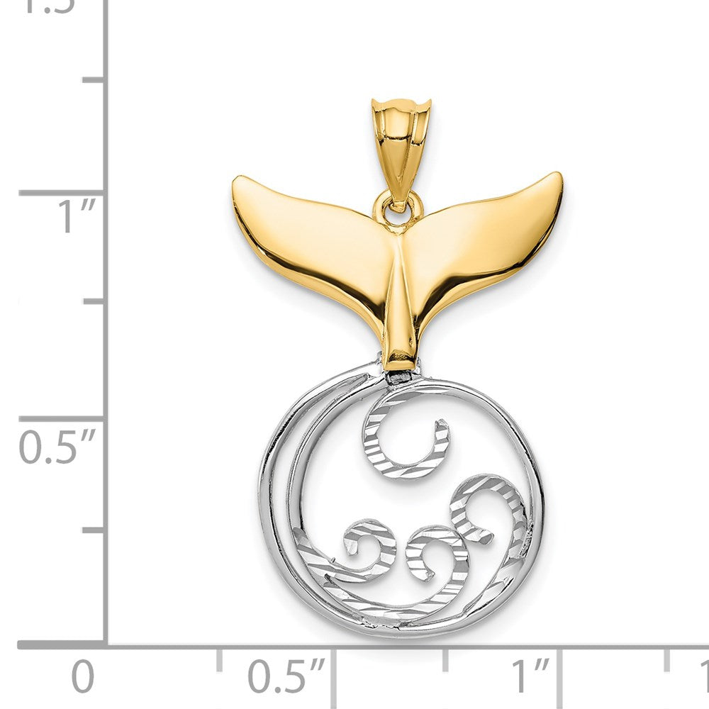 Million Charms 14K Two-Tone Diamond-Cut Polished Whale Tail & Wave Pendant