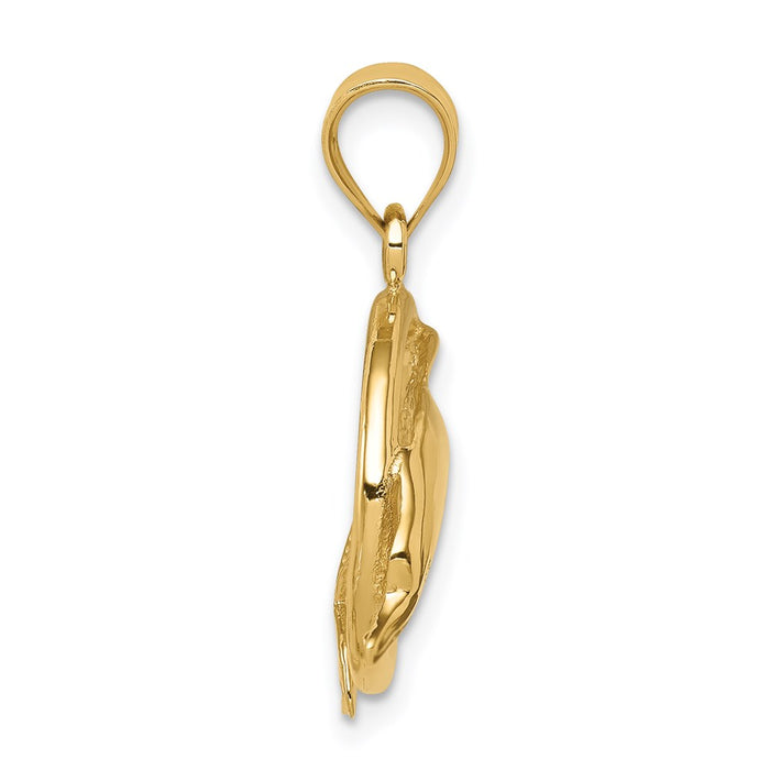 Million Charms 14K Yellow Gold Themed Polished Dolphin In Ring Pendant