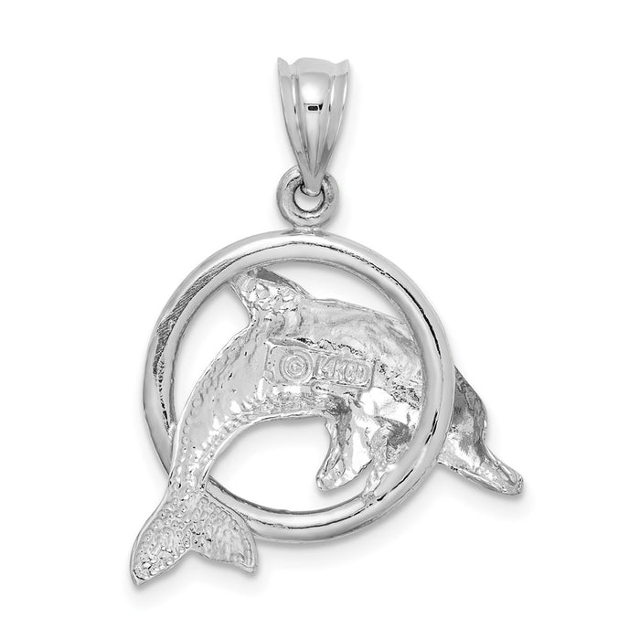 Million Charms 14K Yellow Gold Themed Polished Dolphin In Ring Pendant