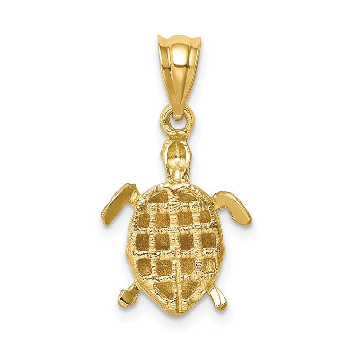 Million Charms 14K Yellow Gold Themed Polished Hollow Turtle Pendant